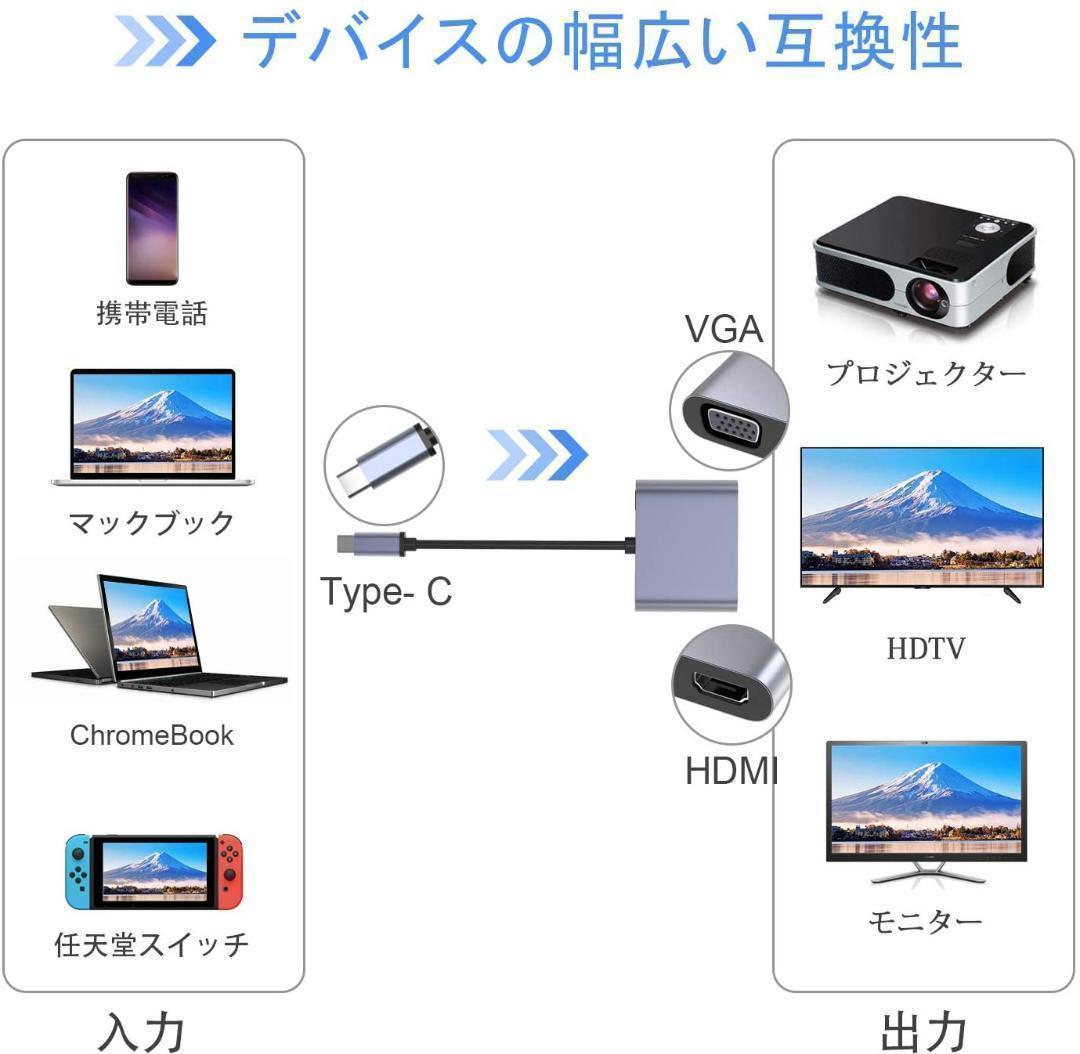 CHV 新品 USB タイプ C HDMI VGA 変換 アダプタ 4K_画像2