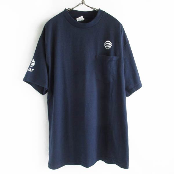 新品 USA製 AT&T 企業物 半袖Tシャツ ポケット付き 紺系 XL アドバタイジング ポケT UNION LINE アメリカ製 デッドストック D148-01-0037XV