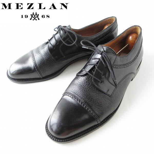高級品 MEZLAN 切替レザー ストレートチップ シューズ 黒 27cm NAPOLI キャップトゥ メンズ 靴 d130-32-0041ZV