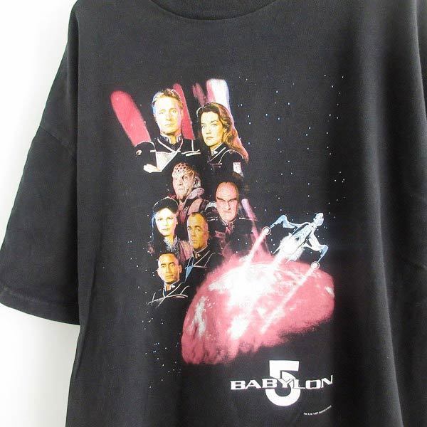 美品 90s バビロン5 半袖Tシャツ 黒 XL ブラック 1997 ワーナー SFドラマ 丸胴 コットン d143-01-0165ZVW