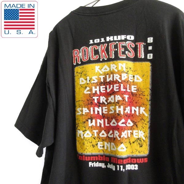 極美品 USA製 2003年 ロックフェス 両面プリント 半袖Tシャツ 黒 XL ブラック ヘインズ コットン アメリカ製 D145-01-0005ZVW