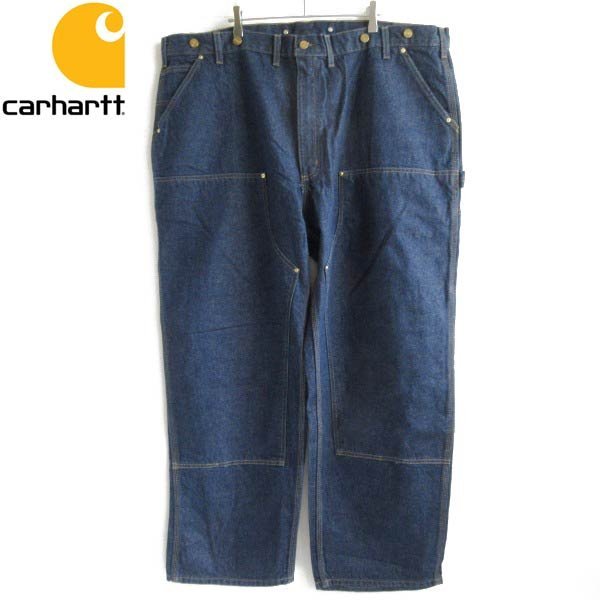 美品 90s Carhartt カーハート ダブルニー デニム ペインターパンツ 46×30 濃紺系 サスペンダーボタン付き ビンテージ D148-21-0049ZV