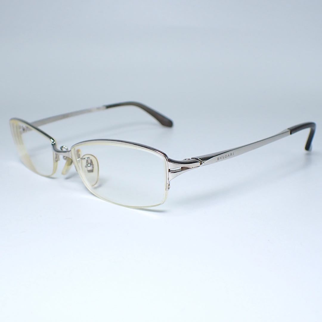 BVLGARI ブルガリ 度入り　ロゴ スクエア 型 ハーフリム ナイロール メタルフレーム メガネ 眼鏡 1円スタート　売り切り　2040Tめがね _画像3