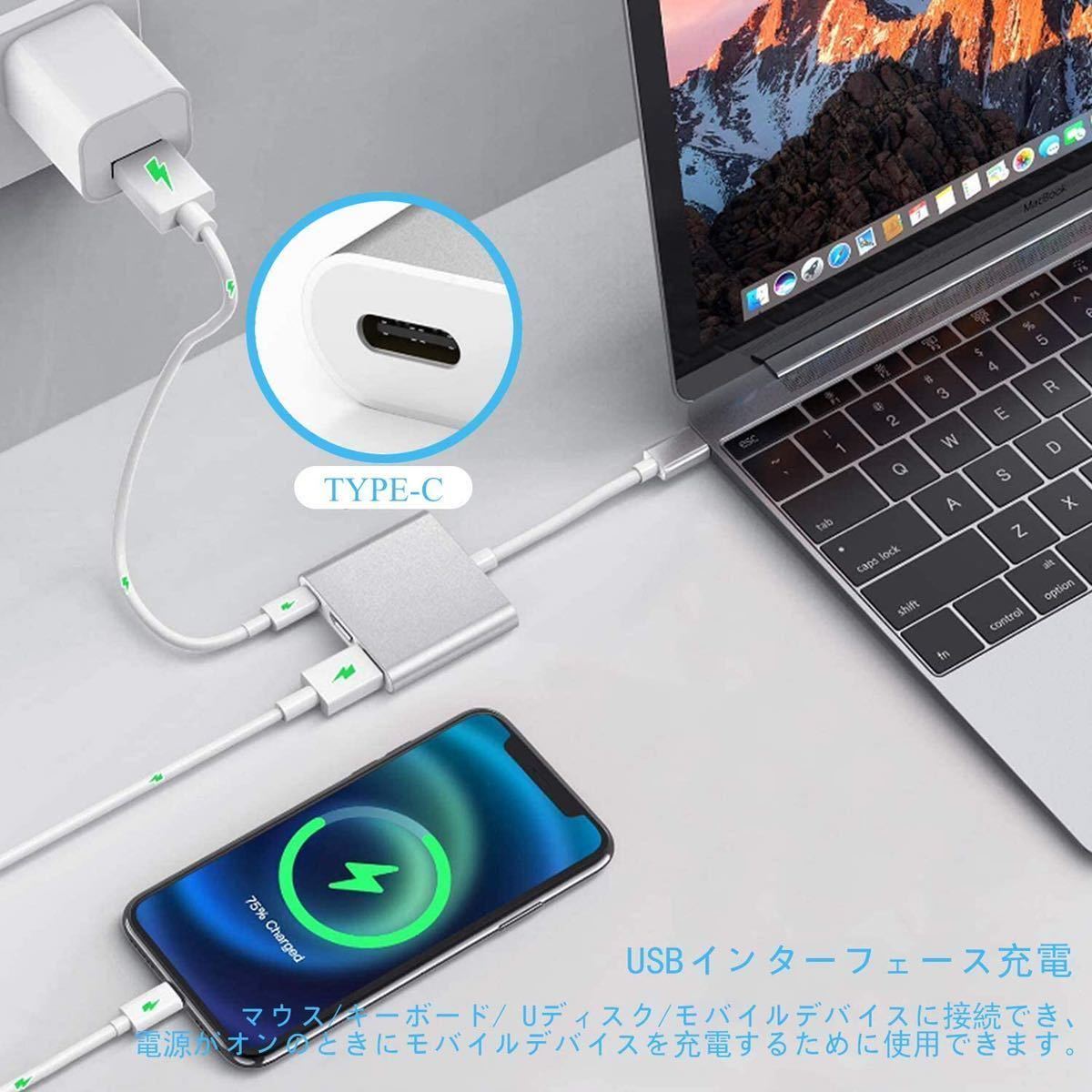 USB Type c HDMI 3-in-1 変換アダプター USB-C HDMI変換アダプター USB 3.1高速ポート 4K 高解像度 HDMIポート USB タイプC急速充電ポート