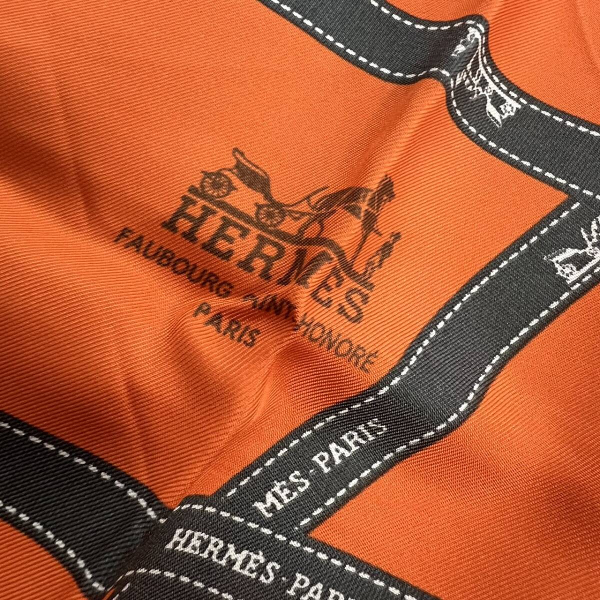 14925/ HERMES エルメス スカーフ シルク オレンジ ファッション アクセサリー 小物 女性 レディース 箱付_画像3