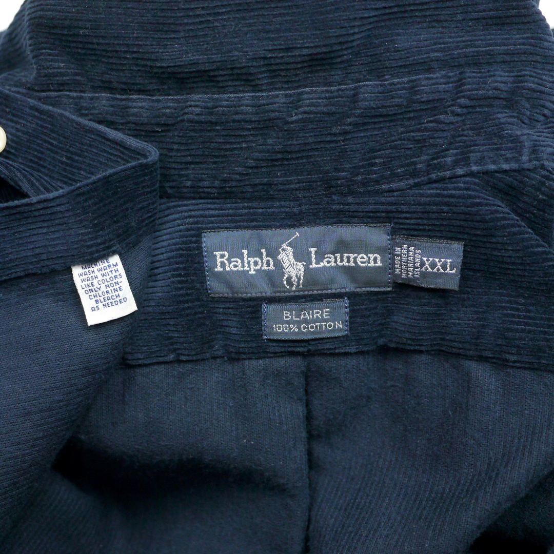 90s XXL RALPH LAUREN BLAIRE 太畝 レアサイズ オールド ラルフローレン コーデュロイ ポニー シャツ ジャケット ビンテージ 紺 長袖 古着