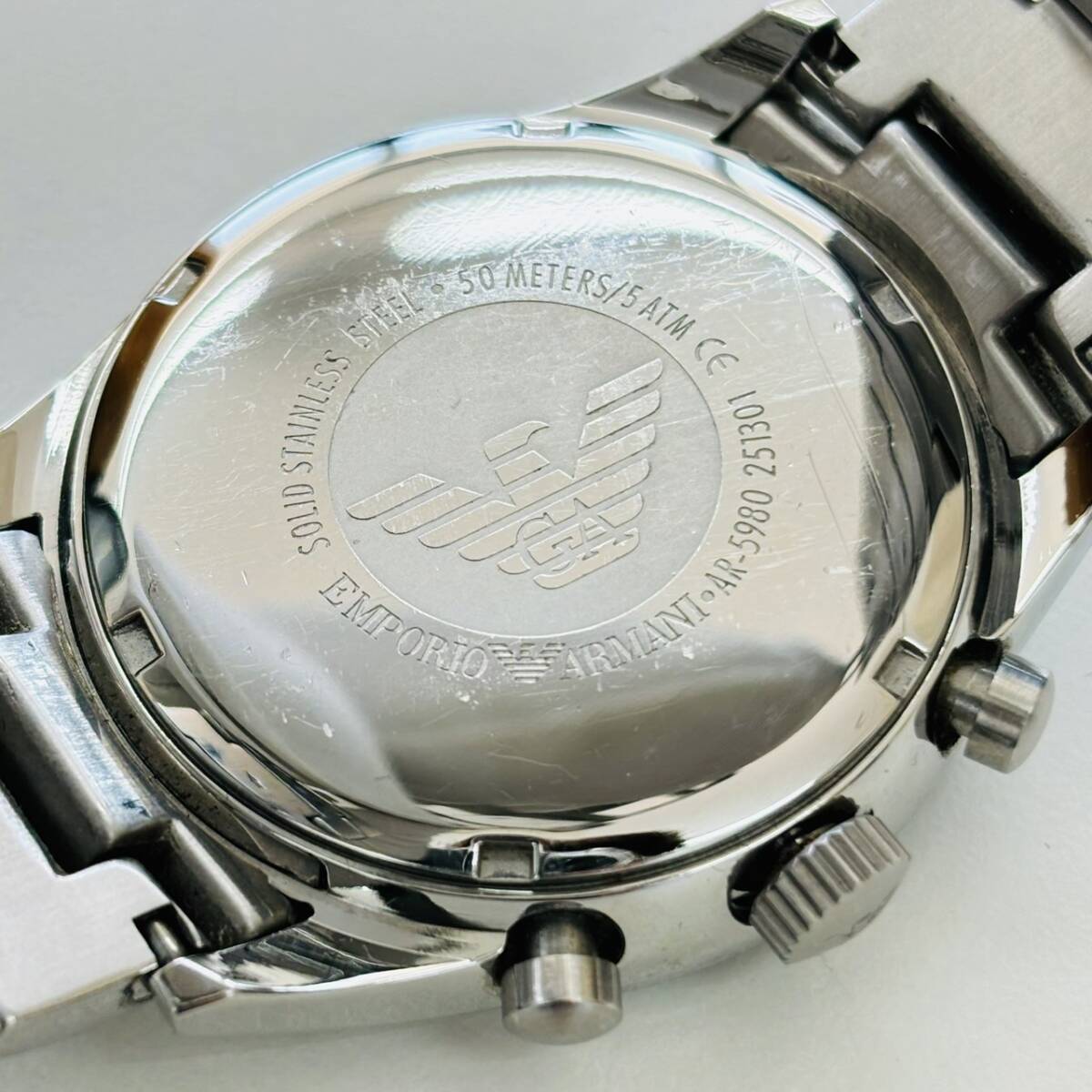 EMPORIO ARMANI エンポリオ アルマーニ AR-5980 3針 クロノグラフ デイト 日付 クオーツ 電池式 メンズ 男性 腕時計 1677_画像8