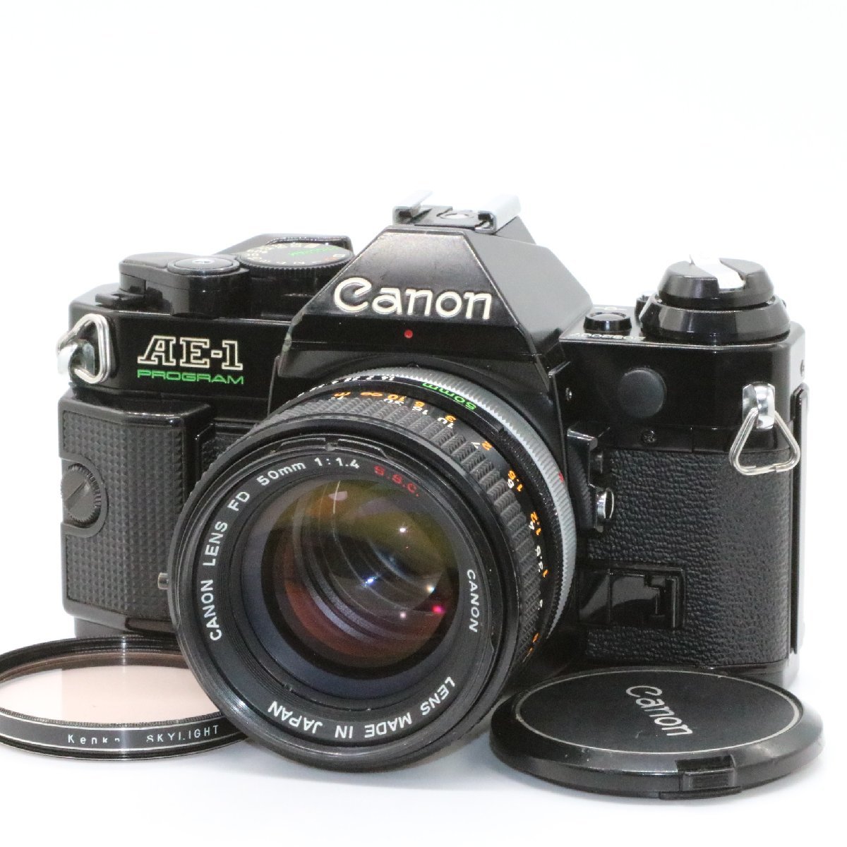 良品 Canon AE-1 Program ブラック 一眼レフフィルムカメラ FD 50mm f1.4 S.S.C. SSC 標準 単焦点 プライム マニュアル オールドレンズ