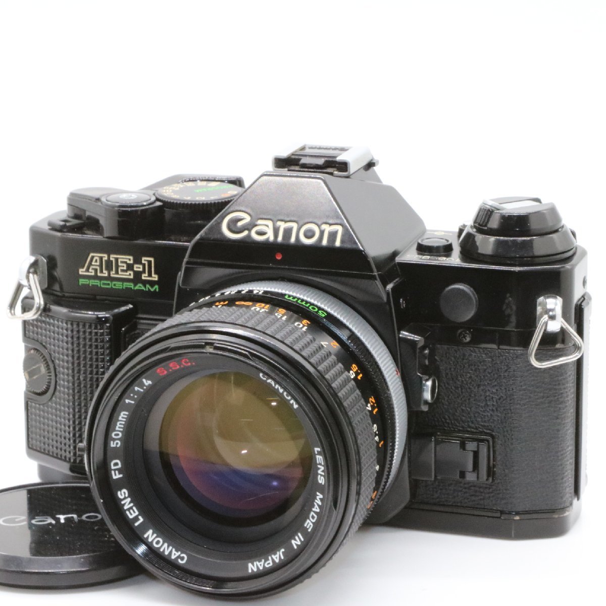 美品 Canon AE-1 Program ブラック 一眼レフフィルムカメラ FD 50mm f1.4 S.S.C. SSC 標準 単焦点 プライム マニュアル オールドレンズ