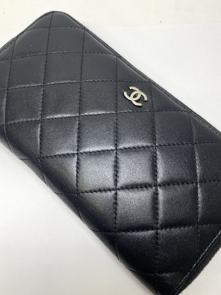 【即決】CHANEL シャネル ココマーク マトラッセ ラウンドファスナー 長財布 ラムスキン ブラック ボルドー シルバー金具