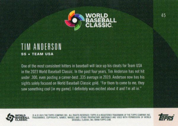 ［即決］Topps TIM ANDERSON WBC World Baseball Classic Global Stars アメリカ 2023年 45_画像2