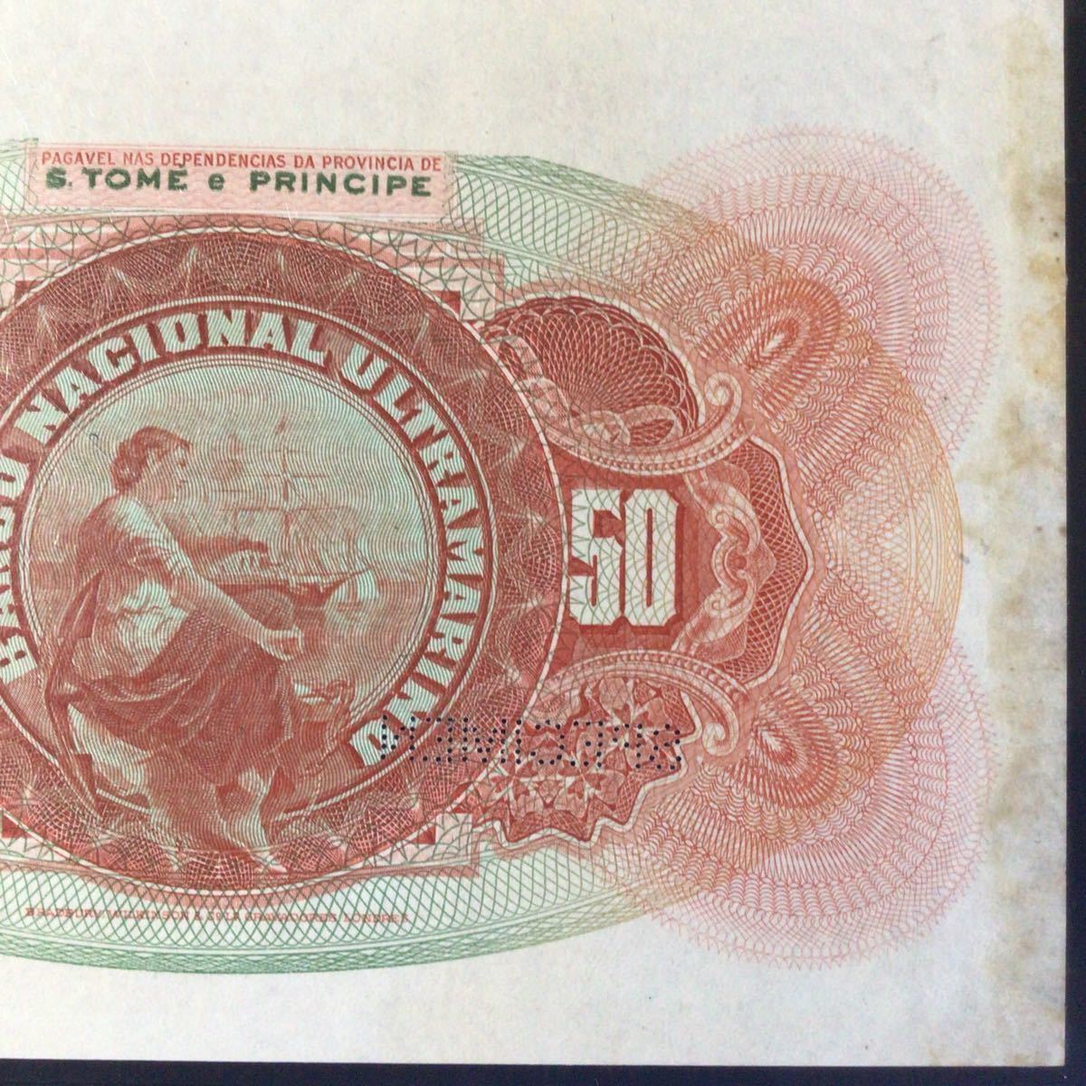 World Banknote Grading ST. THOMAS & PRINCE《Banco Nacional Ultramarino》50 Esc〔Specimen〕【1921】PMG Grading Choice Unc 64 NET』