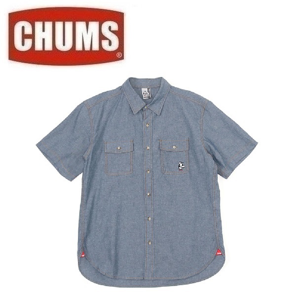 CHUMS チャムス ビーバーヤーンダイドシャンブレーシャツ インディゴ L　CH02-1210　メンズ　半袖シャツ　アウトドア　キャンプ