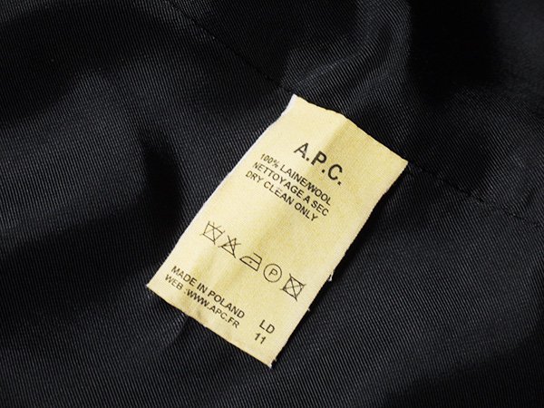 ポーランド製　A.P.C.　アーペーセー　メルトン　ウールコート　正規品　ウール100％　比翼　チンストラップ　コート　Sサイズ　ブラック_画像6