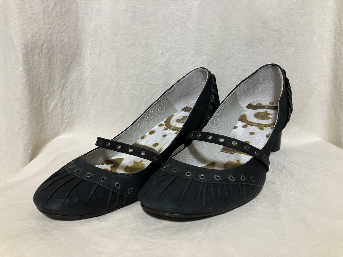 tsumori chisato WALK ツモリチサト パンプス/靴 革製 墨黒系 23_1/2 中古品 日本製 りょくしょう発生していますの画像1