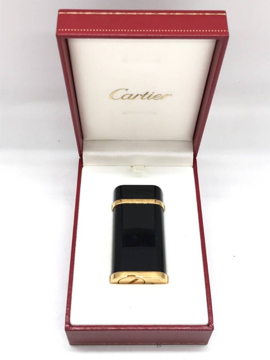 0201-114T⑥22988 佐川 ライター Cartier カルティエ 黒 ゴールドカラー オーバル 楕円 コンポジッポ 　喫煙具　箱_画像1