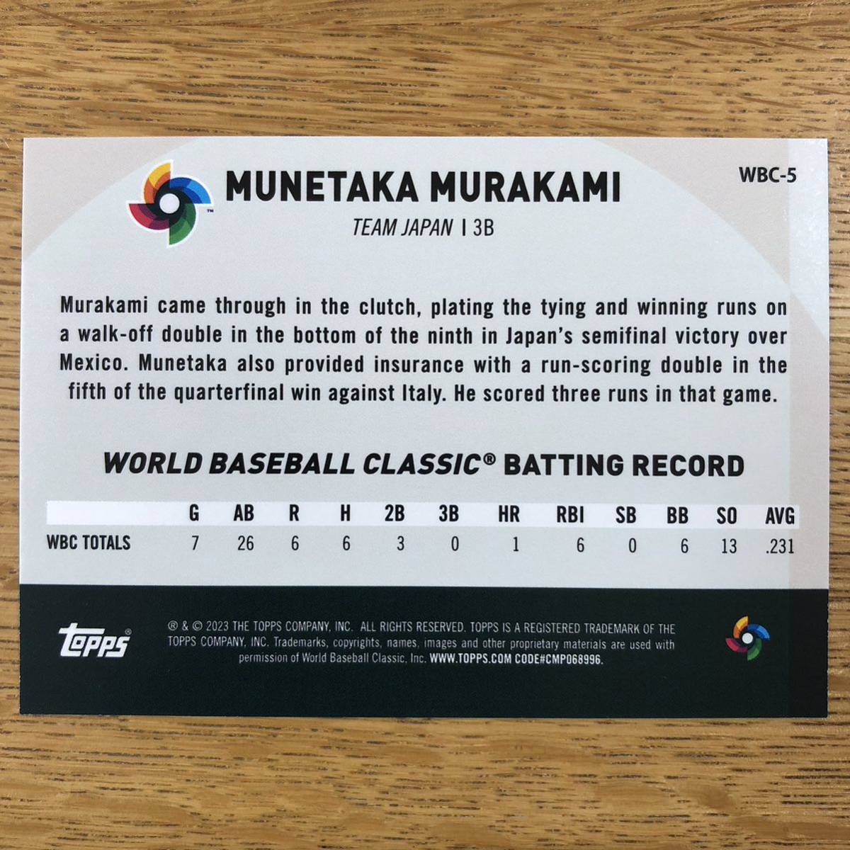 【WBC-5 Munetaka Murakami 村上宗隆 東京ヤクルトスワローズ】2023 Topps MLB Baseball JAPAN SPECIAL EDITION/World Baseball ClassicWBC_画像2