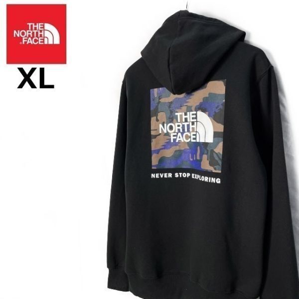 1円～!売切!【正規新品】THE NORTH FACE PRINTED BOX NSE HOODIE パーカー スウェット US限定 バックプリント 登山(XL)黒 迷彩柄 181130-30_画像3