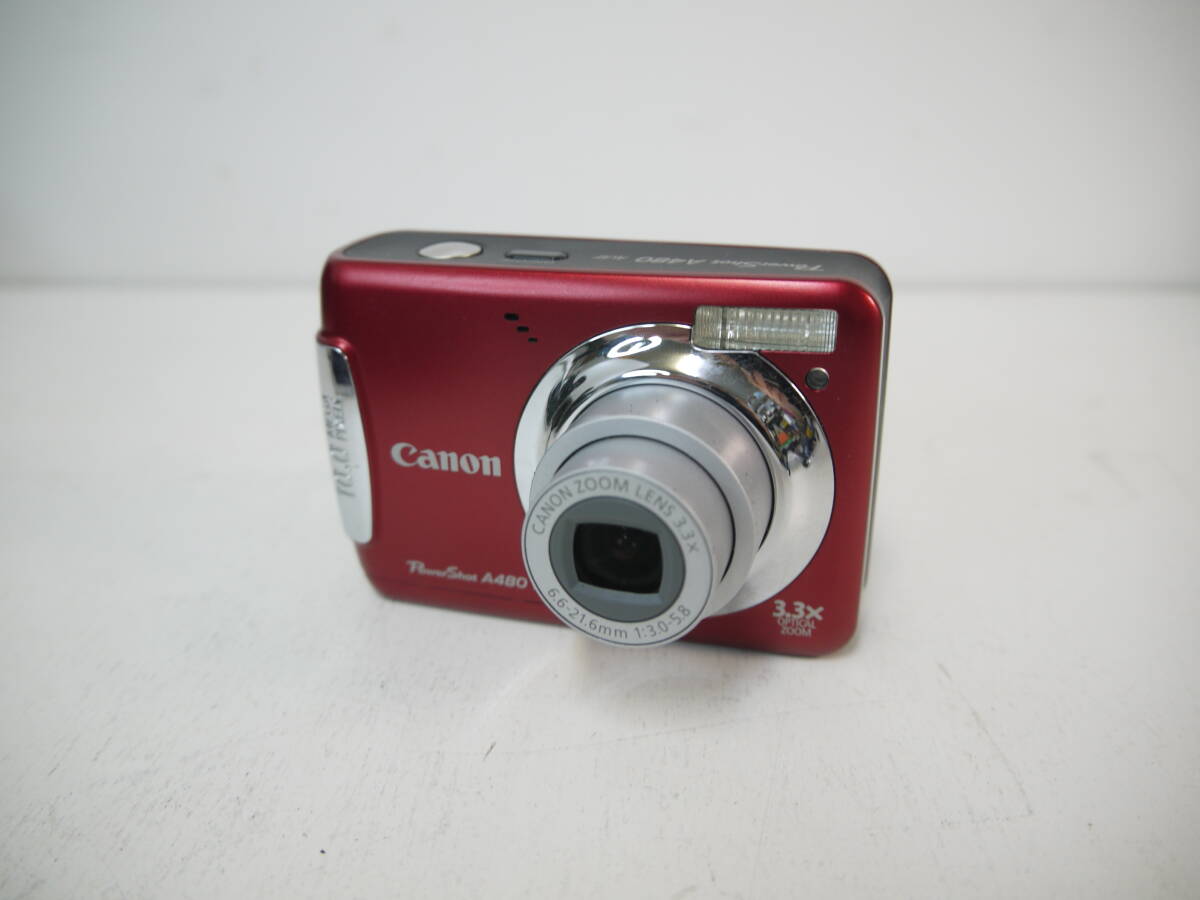 934 Canon PowerShot A480 AiAF CANON ZOOM LENS 3.3x 6.6-21.6mm 1:3.0-5.8 キャノン デジカメ 赤 電池式デジカメ デジタルカメラ _画像1