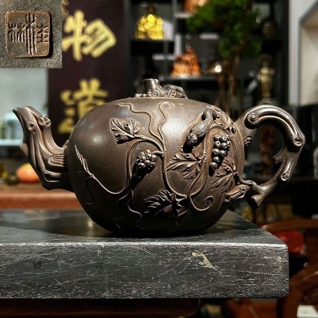 ◆羽彰・古美術◆A8618 時代朱泥 急須 在銘 /紫砂 煎茶道具 朱泥 茶壺