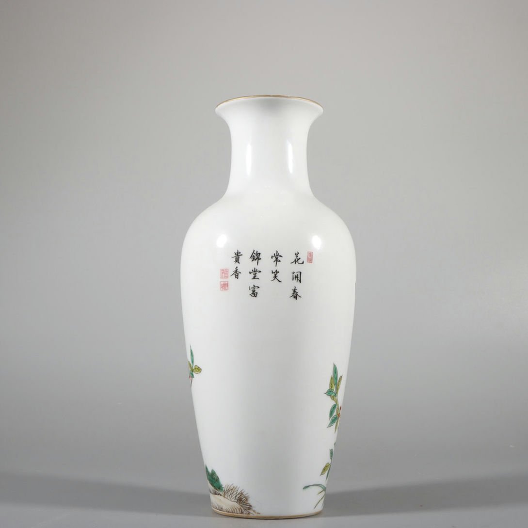 ◆羽彰・古美術◆A7897清雍正 粉彩花鳥観音瓶一対・古陶磁器 ・珍品旧蔵・古賞物・時代物