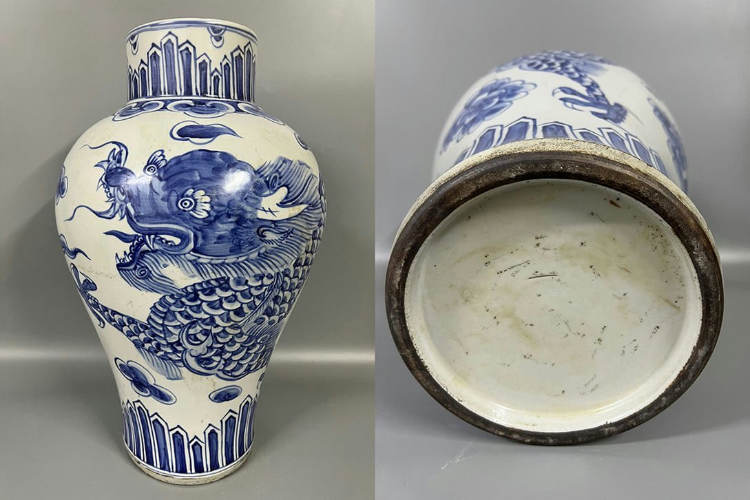 ◆羽彰・古美術◆A8354珍品旧蔵朝鮮 高麗磁 朝鮮古陶磁器 古高麗 李朝時代 李朝青花龍紋大瓶