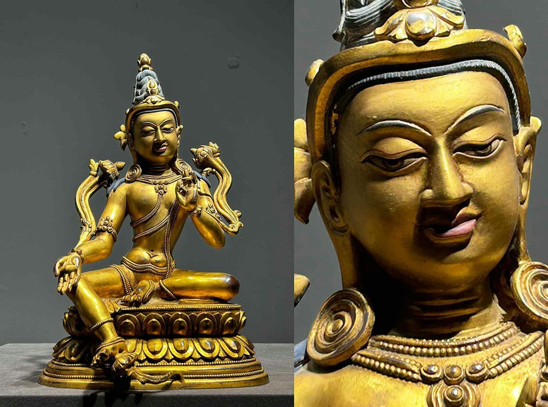 ◆羽彰・古美術◆A7899 清時代 銅塗金彫 仏像 仏教古美術 細密造 寺院収蔵品