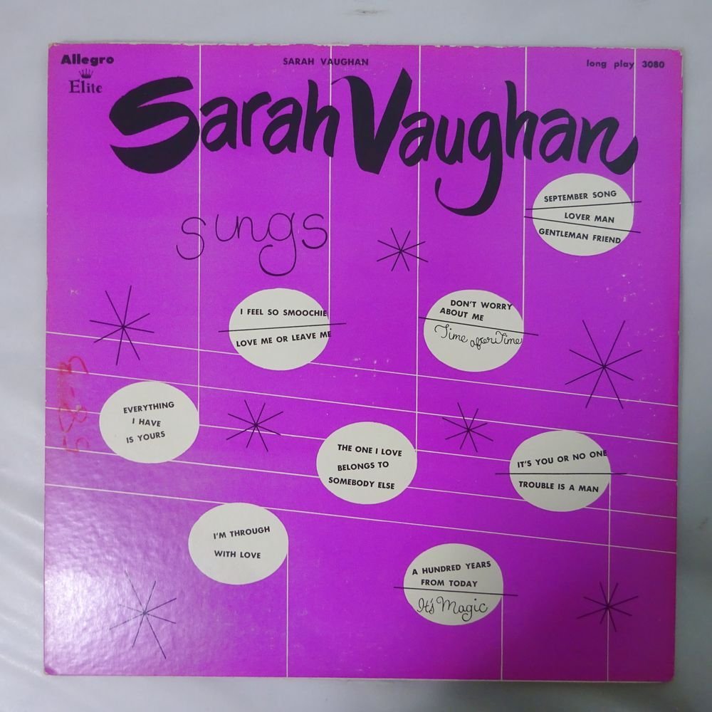 14029273;【USオリジナル/Allegro Elite/フラット/MONO/深溝】Sarah Vaughan / Sarah Vaughan Sings_画像2