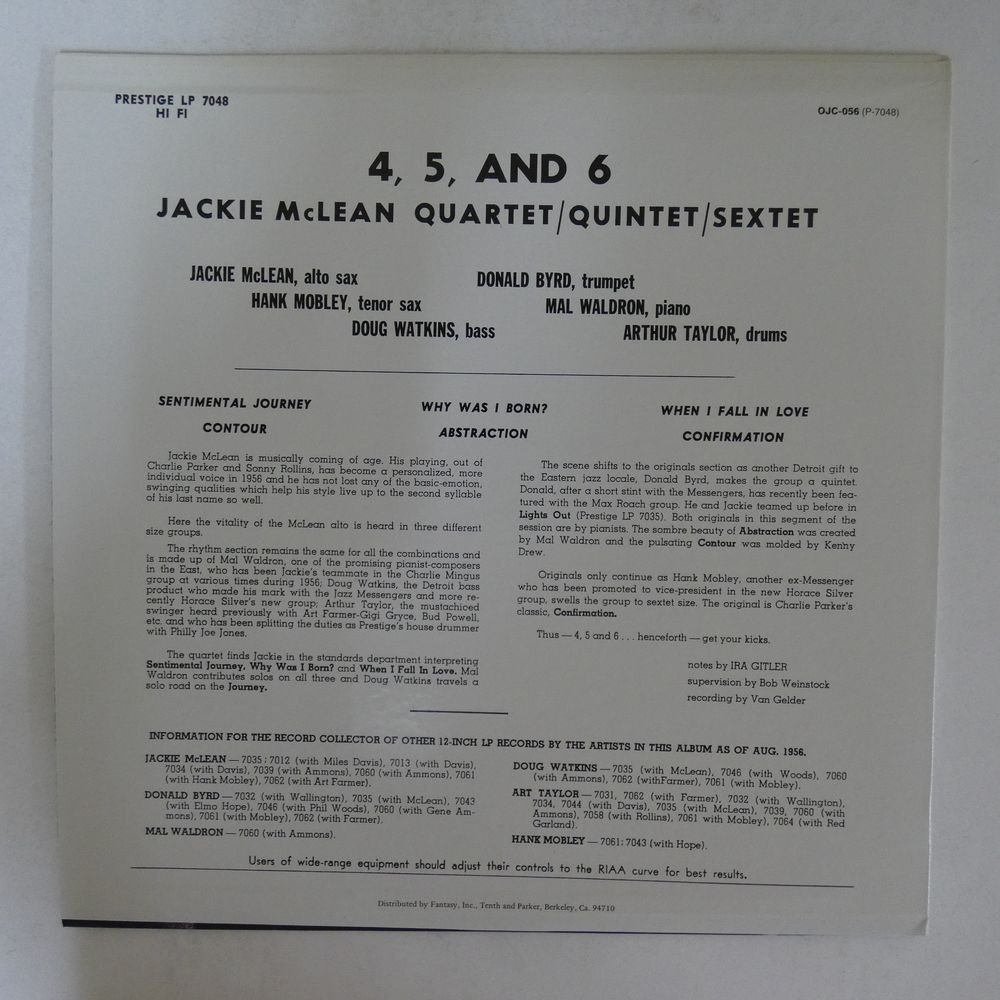 46061782;【US盤/OJC Prestige/厚紙ジャケ】Jackie McLean / 4, 5 And 6_画像2