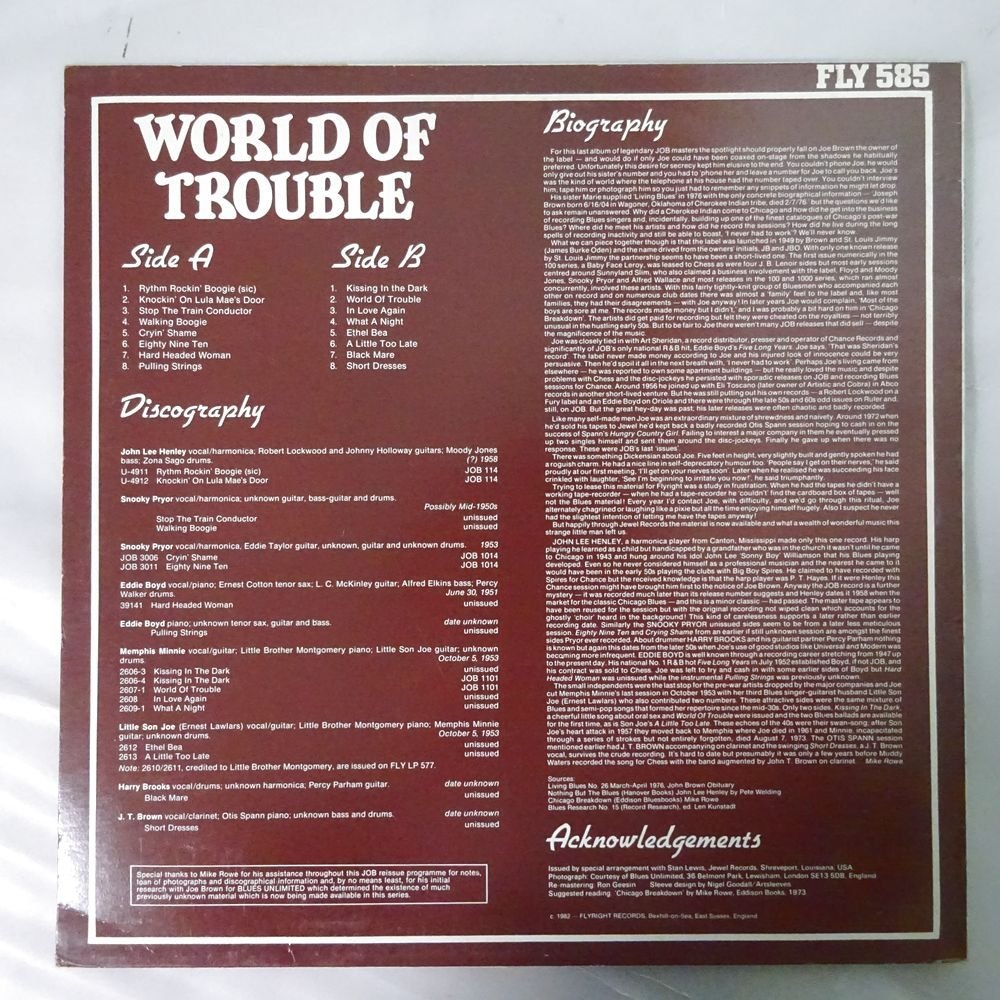 10021045;【UK盤/MONO/Flyright】V.A. / Memphis Minnie ? And Others - World Of Trouble - Classic Early 1950s Chicago Blues_画像2