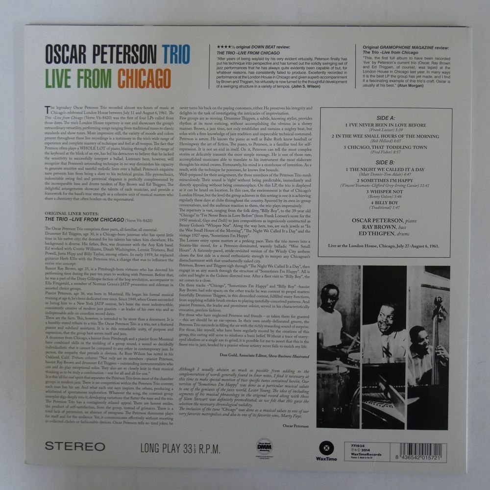 46063269;【Europe盤/高音質180g重量盤/DMM】The Oscar Peterson Trio / The Trio : Live From Chicago_画像2