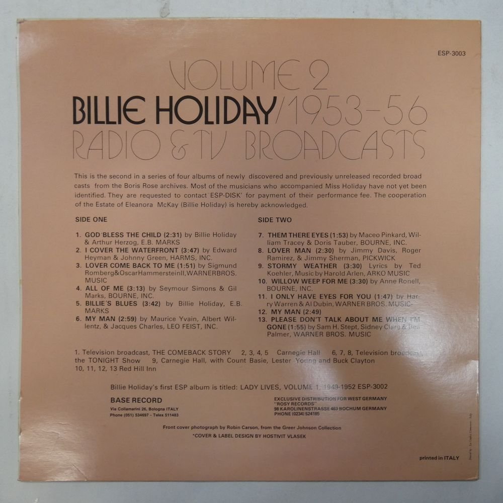 47049285;【Italy盤】Billie Holiday / Radio e TV Broadcasts Vol.2 1953/56_画像2