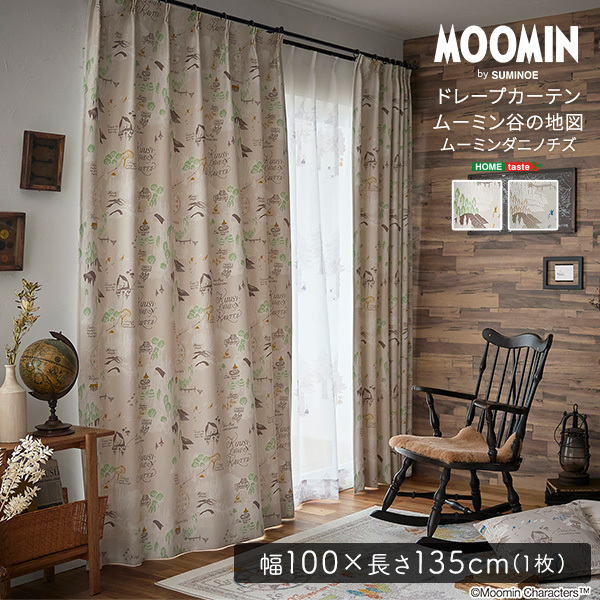 MOOMIN/ムーミン　ドレープカーテン　100×135cm×1枚 ムーミン谷の地図 グレー_画像1