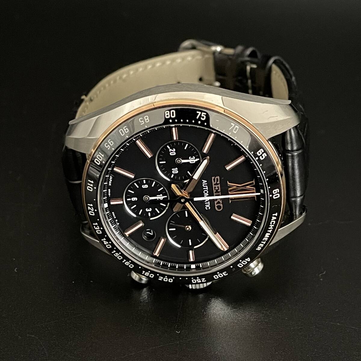 【希少】セイコー/SEIKO/ブライツ/クロノグラフ/8R48-00A0/裏スケルトン/41㎜/自動巻/黒/ブラック/メンズ腕時計/紳士/純正の画像6