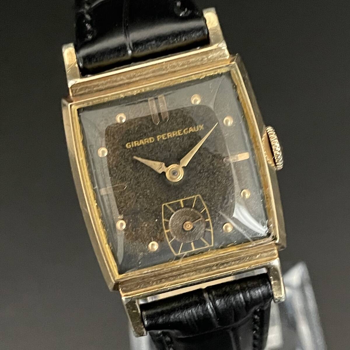 【貴重】ジラールペルゴ/Girard Perregaux/スクエア/1950’s/ゴールド/黒/10KGF/アンティーク/手巻き/金張/メンズ腕時計/純正/男女兼用_画像1