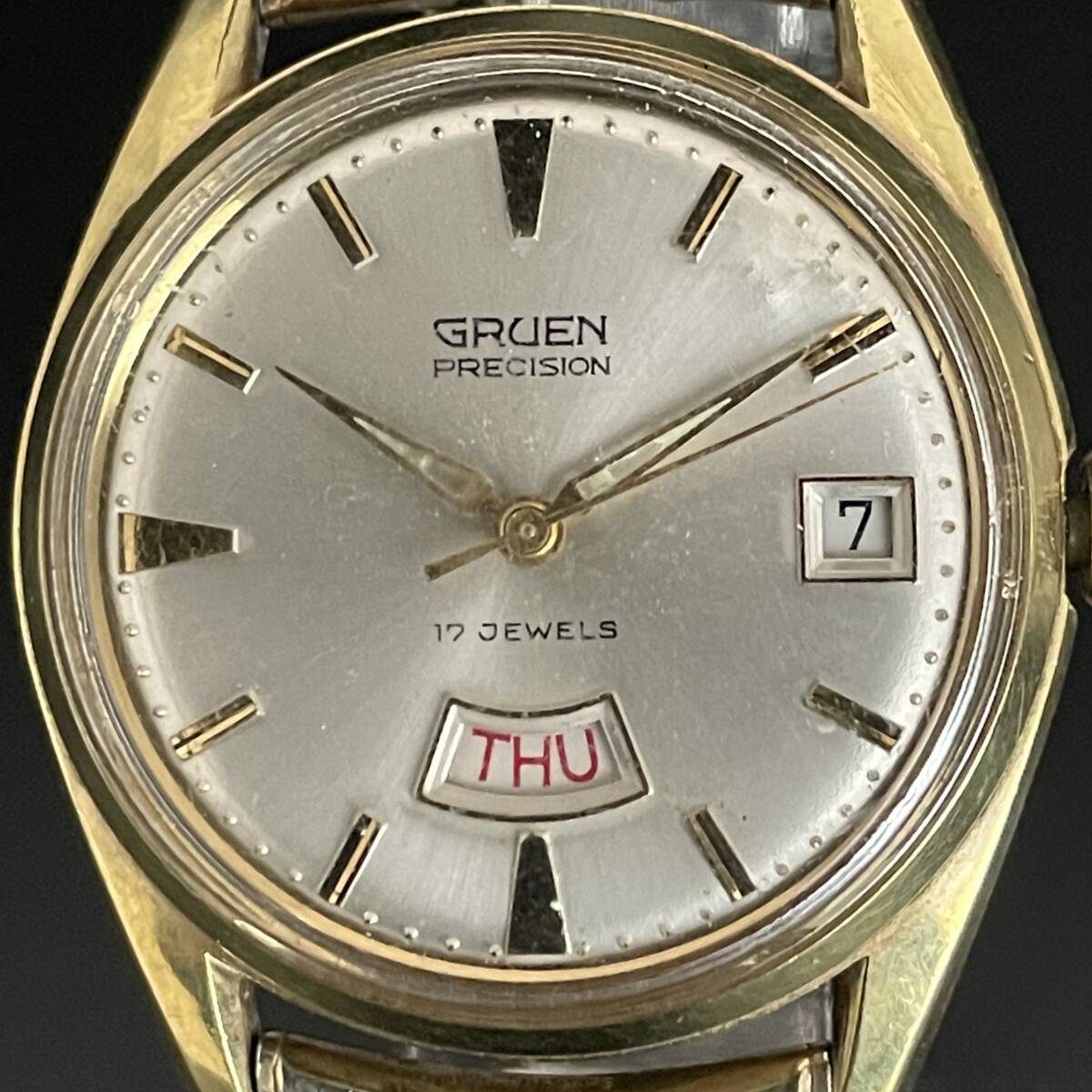 【1円スタート】グリュエン/GRUEN/ゴールド/1970’s/アンティーク/34mm/プレシジョン/デイデイト/手巻き/メンズ腕時計/動作良好/純正の画像4