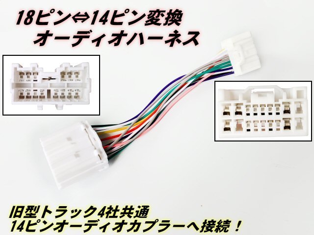 18ピン ⇔ 14ピン 変換 オーディオ ハーネス コネクター 社外 CD ナビ 取付用 日野 いすゞ 三菱 ふそう 24V トラック 純正 ラジオ Gの画像1