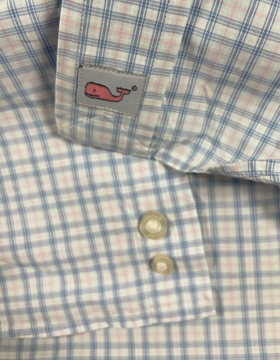 E-187 \800即決セール 本場アメカジ輸入古着シャツ VINEYARD VINES　白ベースにブルーとピンクのチェックの長袖ボタンダウン M (US-FIT) _画像8