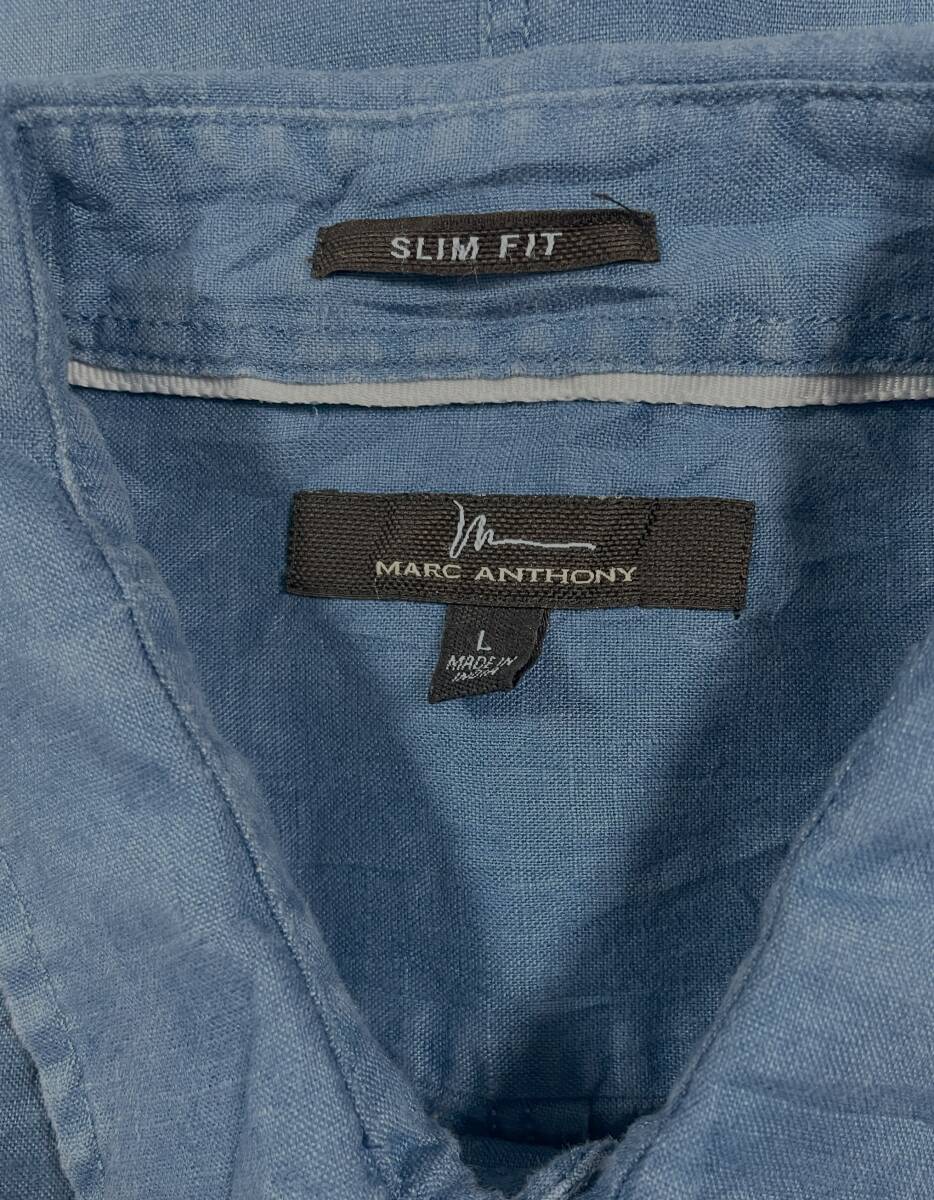 E-196 本場アメカジ輸入古着シャツ MARC ANTHONY　デニム色　長袖麻シャツ　L (US-FIT) _画像4