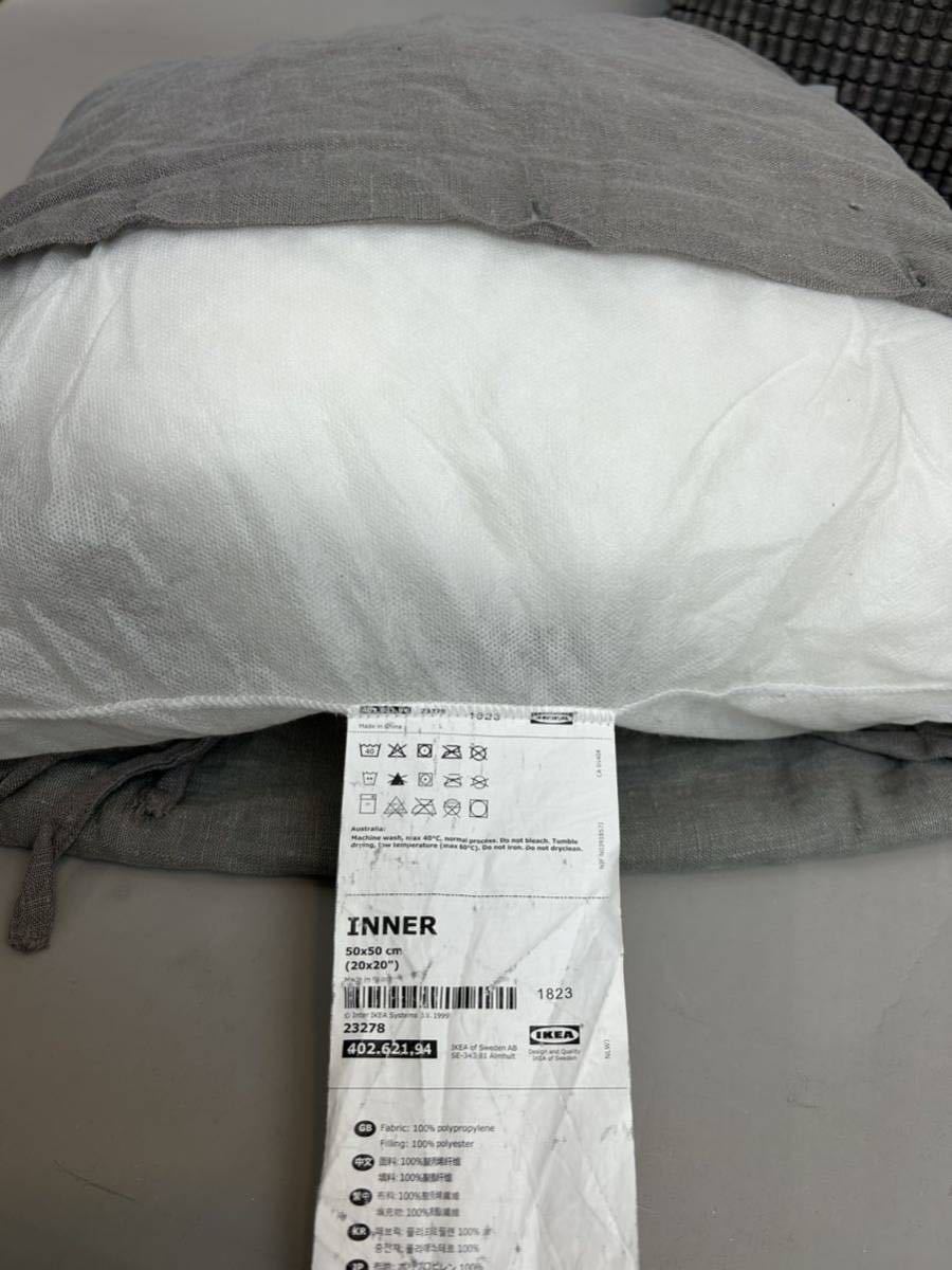 IKEA クッション2点セット　枕　寝具　インテリア　GY グレー　素材違い2点セット_画像7