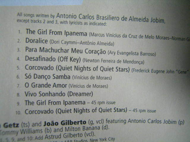 ボサノバ ジャズ定番 無傷CD１０曲版 Getz Gilberto スタン・ゲッツ / ジョアン・ジルベルト/xi_画像2