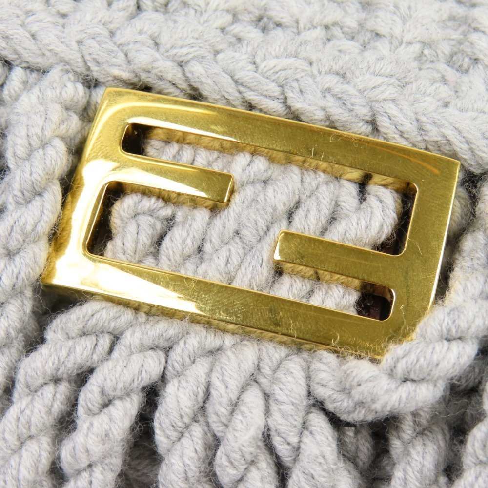 69557★1円スタート★FENDI フェンディ 未使用品 マンマバケット フリンジ 2WAY ショルダーバッグ ハンドバッグ ウール グレー_画像6