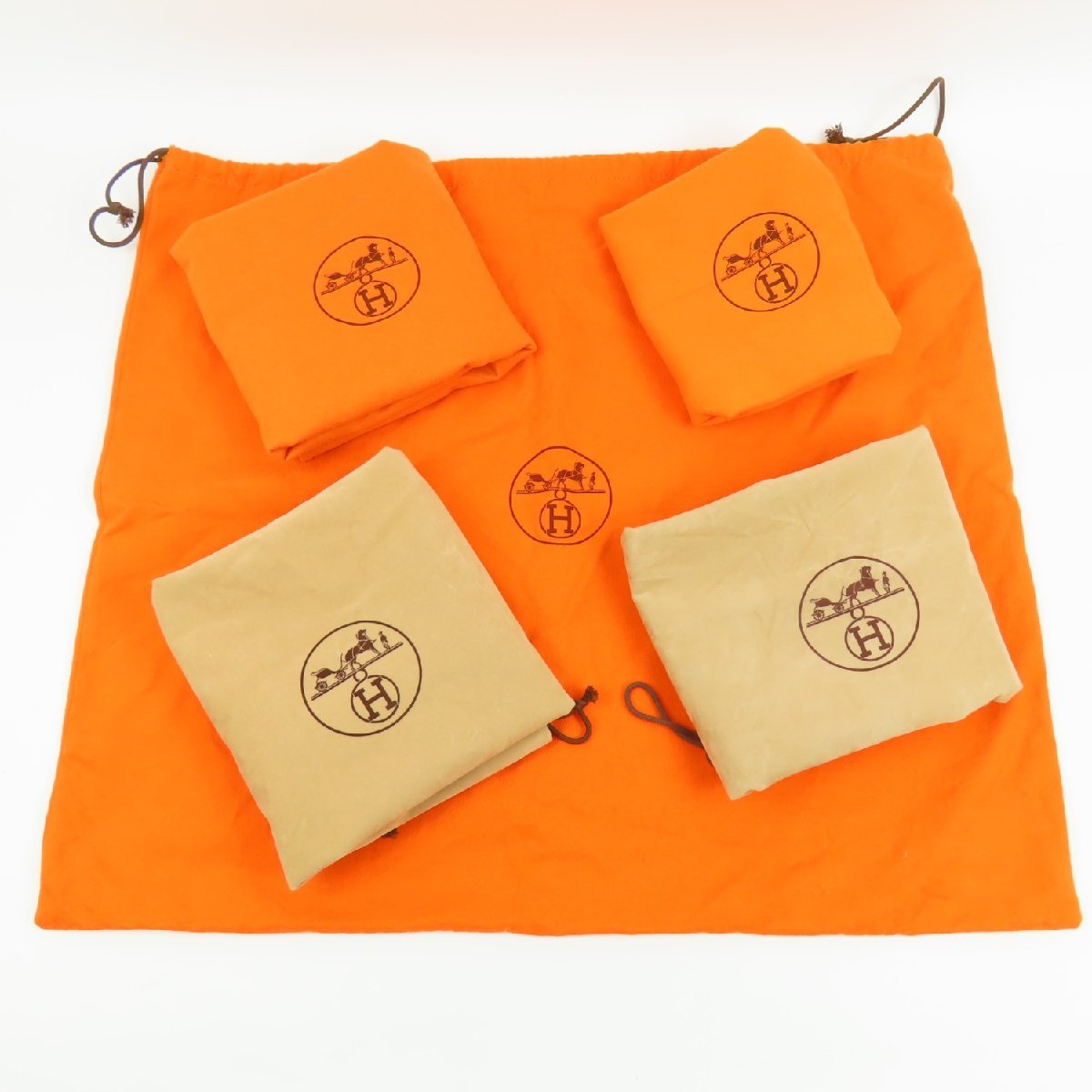 79506HERMES エルメス 巾着 保存袋 ダストバッグ バッグ用 5点セット まとめ売り サイズ色々 小物 コットン オレンジ