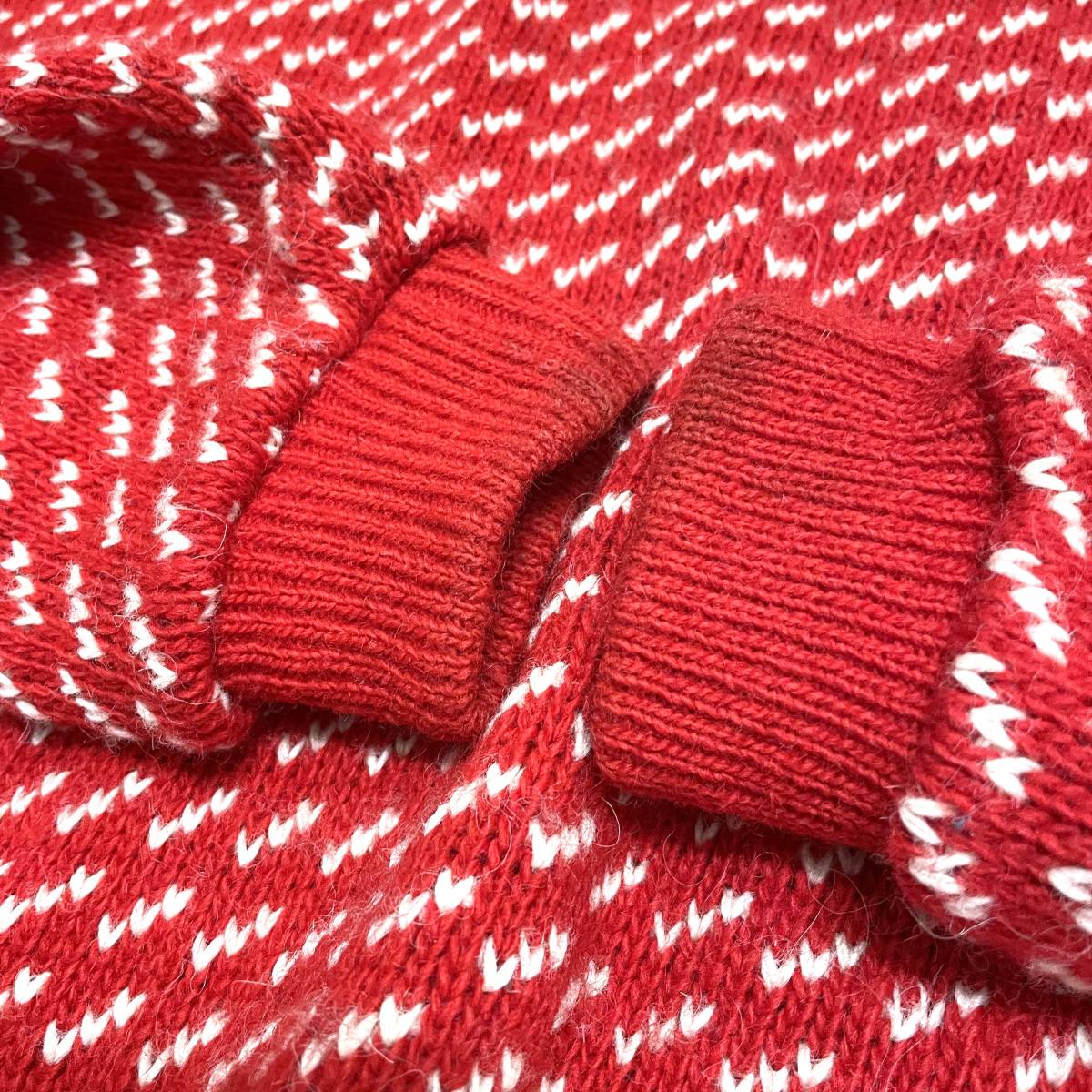 古着 Roots バーズアイ ニット ノルウェー製 赤 / 総柄 セーター ルーツ カナダ XLサイズ ウール 在原みゆ紀_画像6