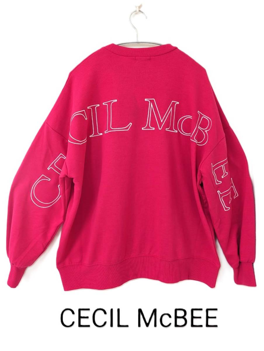 [ новый товар ] бирка есть *CECIL McBEE Cecil McBee задний большой Logo футболка тренировочный размер Lbi bit розовый свободно очарование *