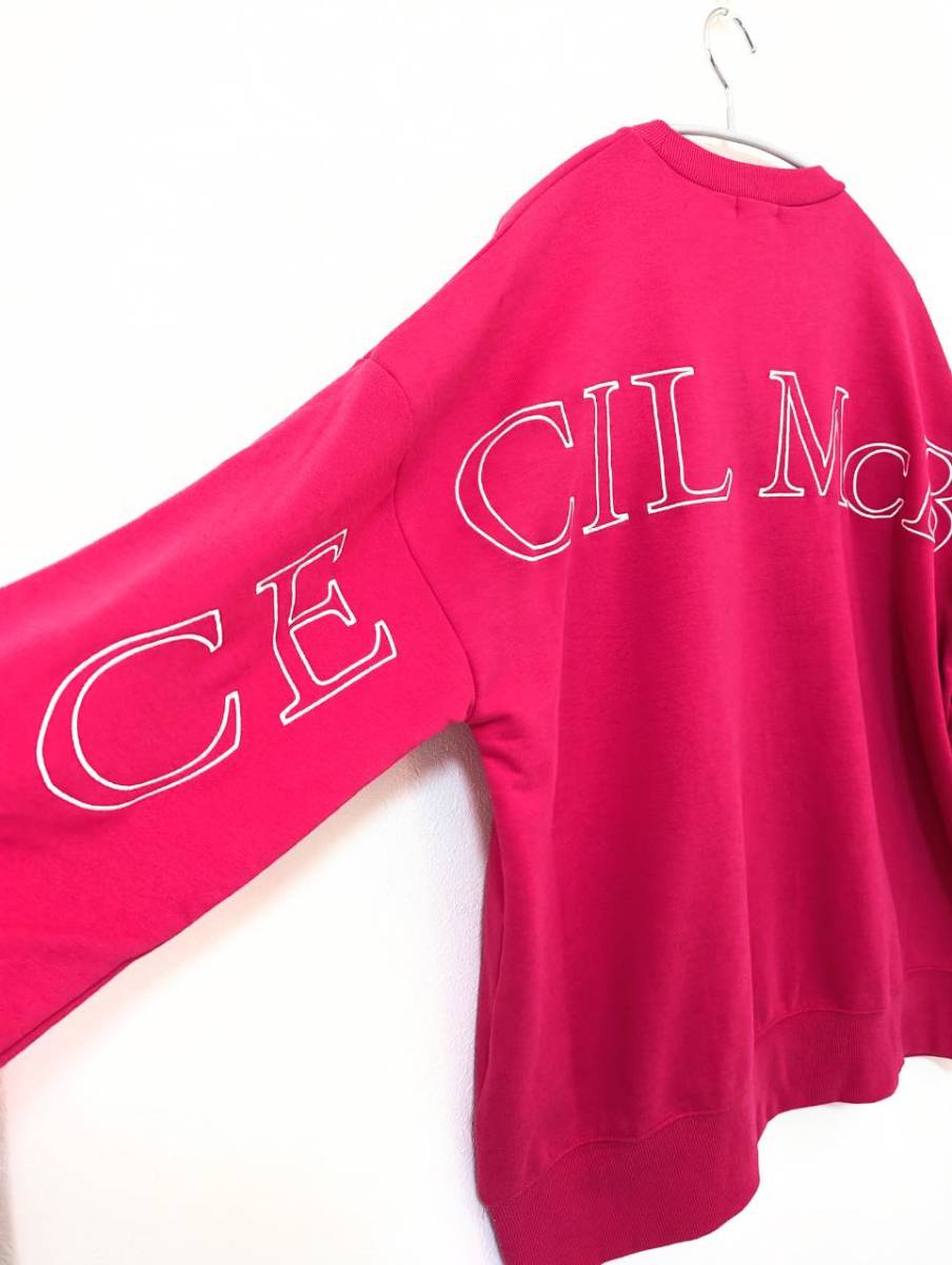 [ новый товар ] бирка есть *CECIL McBEE Cecil McBee задний большой Logo футболка тренировочный размер Lbi bit розовый свободно очарование *