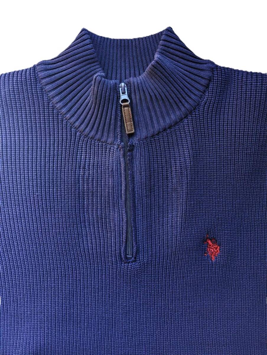 【新品】タグつき！ 送料無料 ☆U.S.POLO ASSN. 　ハーフジップ　畦編みニット　セーター　メンズ　サイズLL　XL　ネイビー　ロゴ刺繍☆_画像3