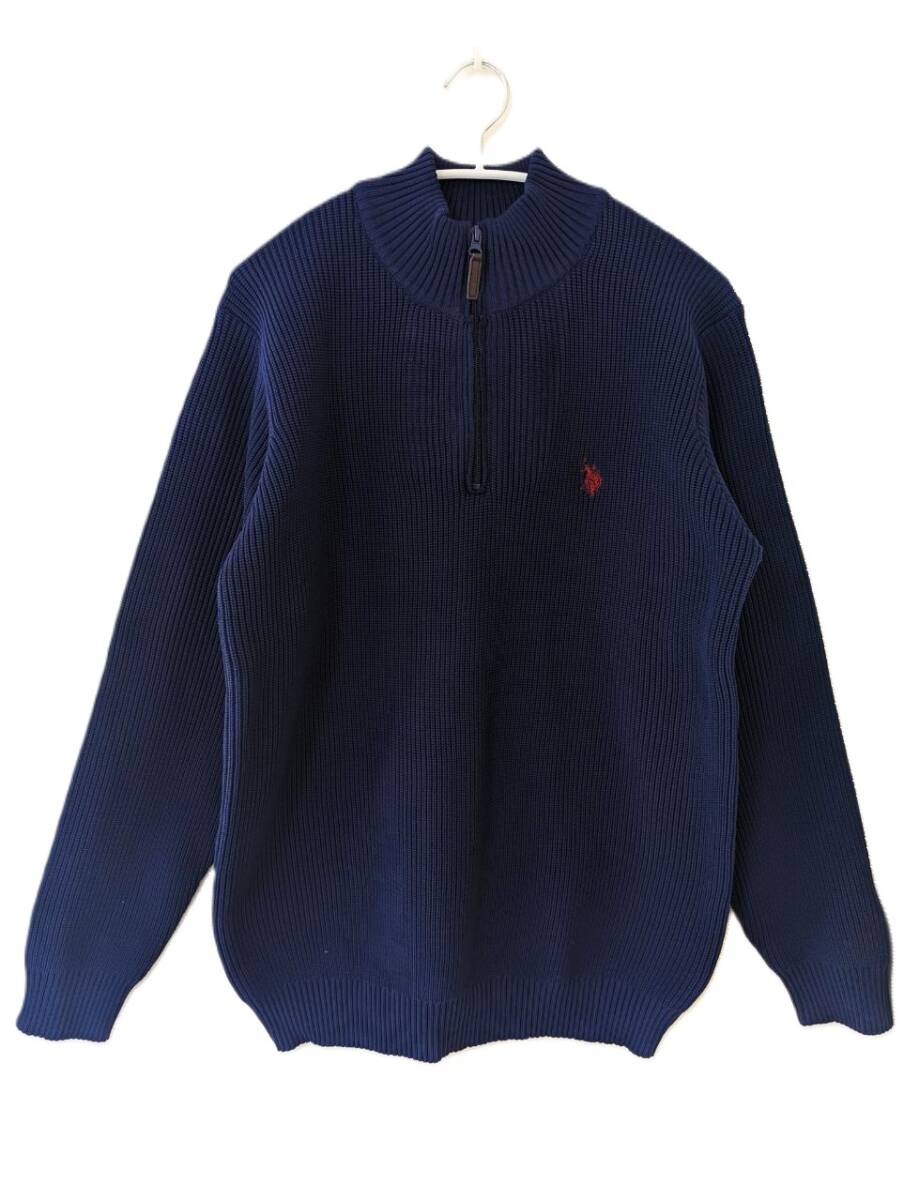 [ новый товар ] бирка есть! бесплатная доставка *U.S.POLO ASSN. половина Zip . плетеный вязаный свитер мужской размер LL XL темно-синий Logo вышивка *