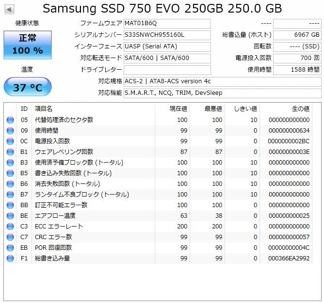 ★★★SAMSUNG EVO 250GB SSD SATA 2.5inch ２個セット 正常動作品★★★_画像4