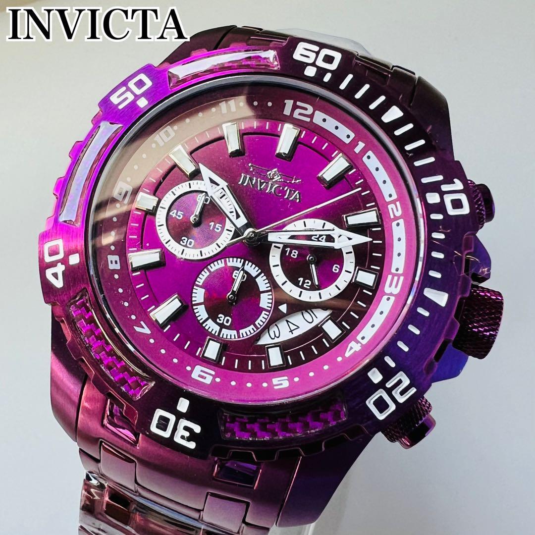 INVICTA インビクタ 腕時計 メンズ パープル 新品 クォーツ 電池式 専用ケース付属 プロダイバーシリーズ 紫 輸入 クロノグラフ デカ重_画像1